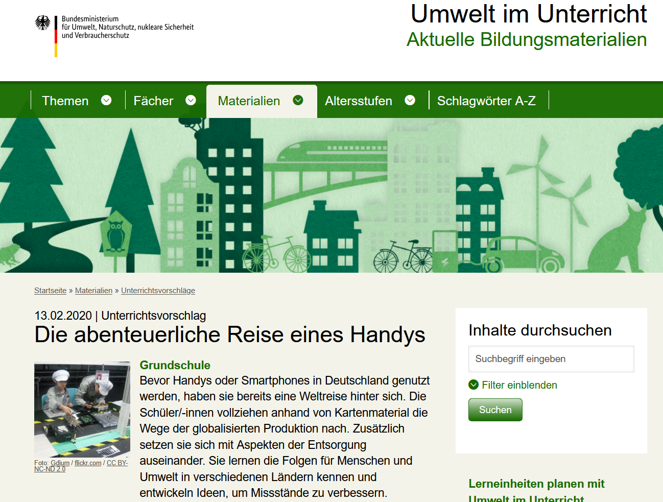 Reise eines Handys - Umwelt im Unterricht 